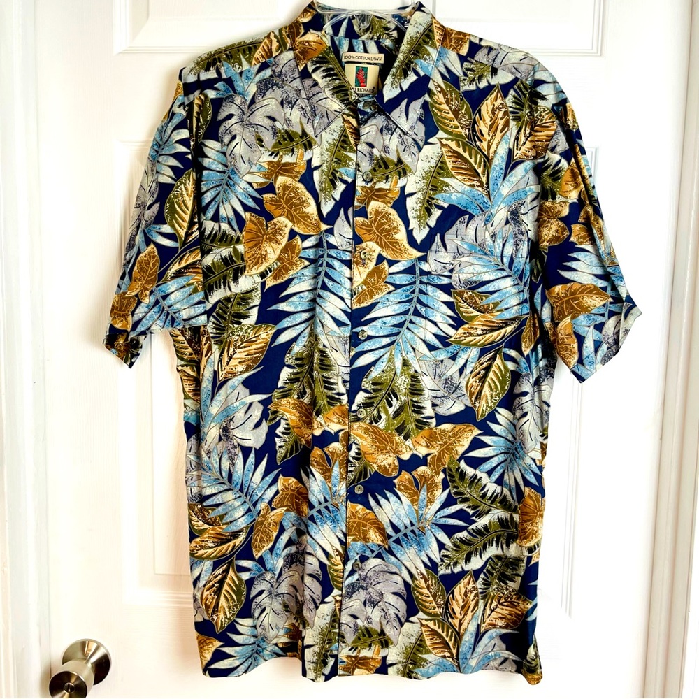 Vintage Tori Richard Hawaiian Aloha Leaf Shirt L Short Sleeve Honolulu Cotton